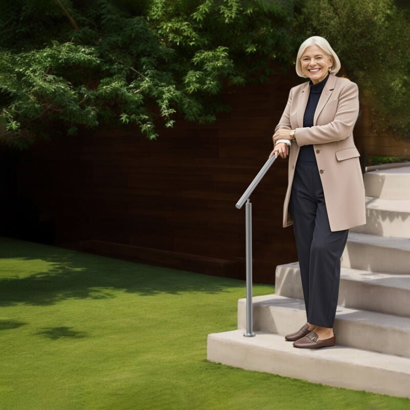 Mophorn - 59 po/ 150 cm (l) Rampes pour marches extérieures. Kit de rampes d'escalier en acier inoxydable avec installation. Conception à double