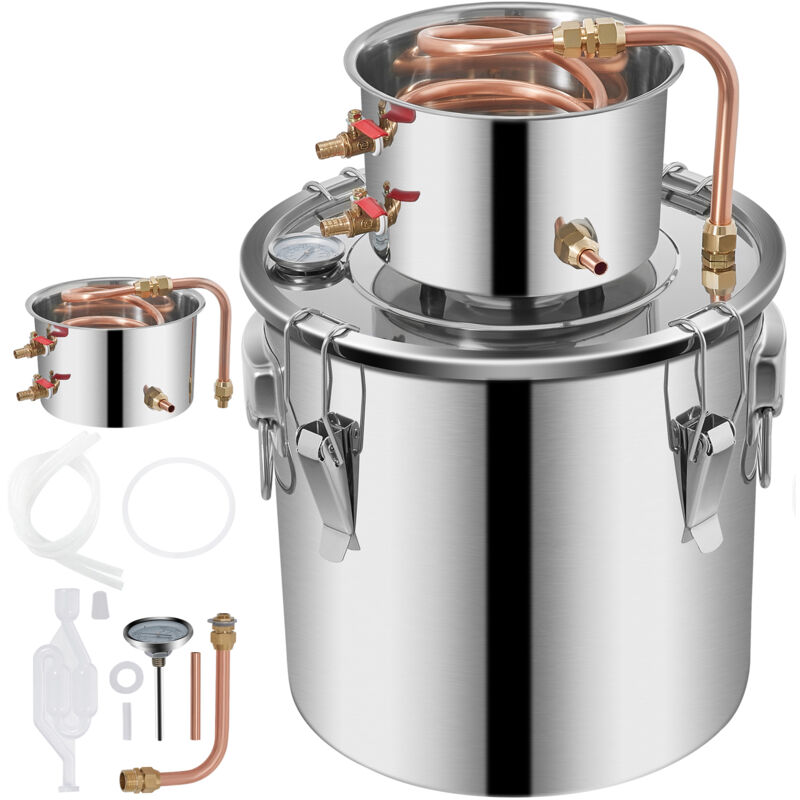 5Gal Moonshine Still Distillateur en acier inoxydable avec tube en cuivre et thermomètre Kit de brassage maison pour whisky, vin, brandy - Mophorn
