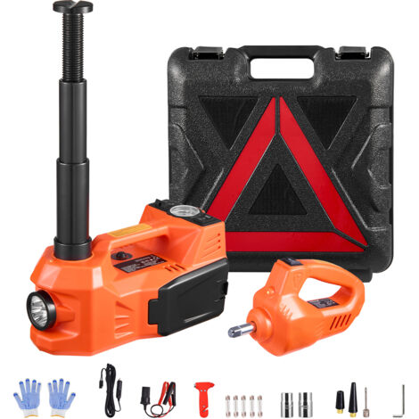 Mophorn 5T cric elettrico per auto - cric a forbice da 12 V con gonfiatore integrato, chiave a percussione e luce LED, kit portatile per cambio pneumatici (11000 libbre)