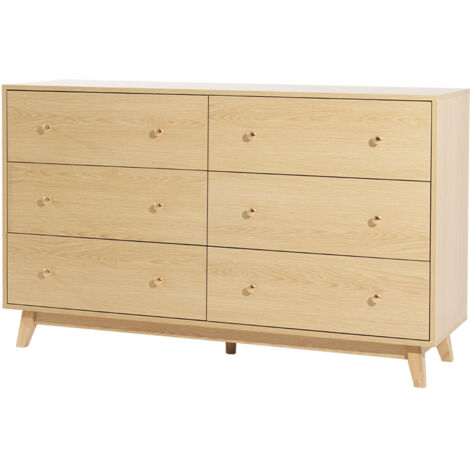 Mophorn 6-Drawer Wooden Dresser, Modern Chest with Sliding Drawers and Anti-Tip Design, Minimalist Storage Organizer for Bedroom, Living Room, Hallway, or Entryway, Light Wood Finish
