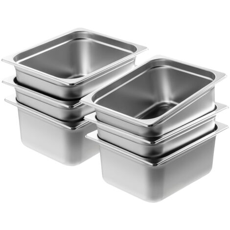 Mophorn 6 Pack Hotel Pans, 1/2 Size Anti-Jam Steam Pan, 0.8mm Thick Stainless Steel Restaurant Steam Table Pan, 6-Inch Deep Commercial Table Pan, Catering Storage Food Pan, for Industrial & Scientific