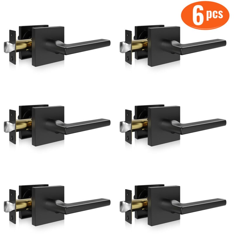 VEVOR 6 Paires de Poignees de Porte Interieure en Noir Mat Poignee sans Serrure Bequille Reversible Droite-Gauche Sans Verrouillage Ouverture Facile