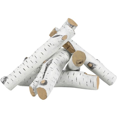 Mophorn 6 Pcs Large White Birch Logs, Heat-Resistant Ceramic Fireplace Logs, Realistic Gas Fireplace Branches, Stackable Firewood for Indoor/Outdoor Use