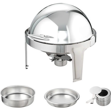 Mophorn 6 Qt Roll Top Chafing Dish Buffet-Set, 2er-Pack, runder Chafing Dish aus Edelstahl mit großen Pfannen, Catering-Wärmebehälter mit Deckel, Wasserpfanne, reicht für 5+ Personen