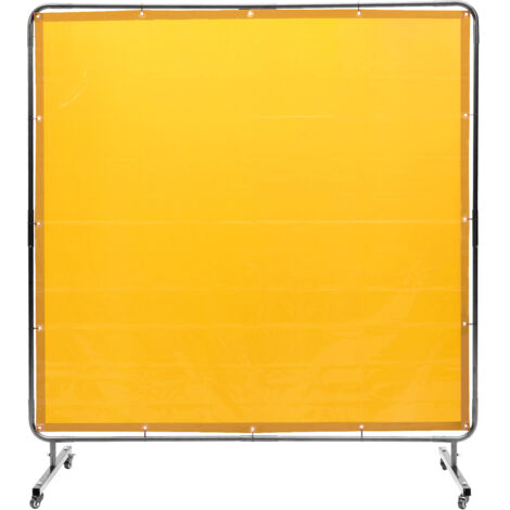 Mophorn 6' x 6' Schweißschutzwand mit Rahmen, flammhemmender Vinyl-Schutzschirm auf 4 Lenkrollen (2 feststellbar), beweglich für Werkstatt-/Industrieeinsatz, gelb