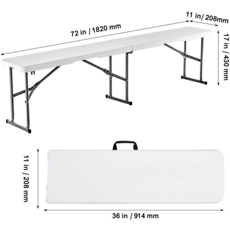 Mophorn 6FT Kunststoff-Klappbank, tragbarer wasserdichter HDPE-Außensitz, Picknick- und Camping-Essbank mit Tragegriff, für Garten und Sport, Weiß (2er-Pack)
