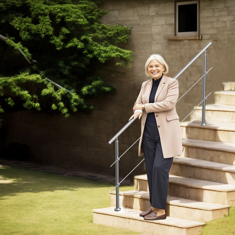 Mophorn - 70,9 pouces (l) Rampes pour marches extérieures. Kit de rampe d'escalier en acier inoxydable avec installation. Kit de rampe d'escalier à 2