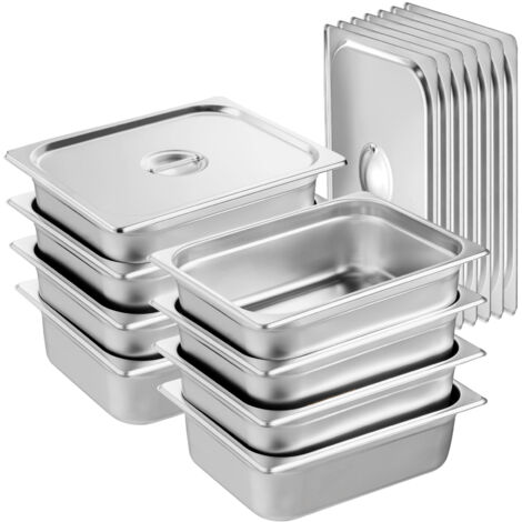 Mophorn 8 padelle per hotel, teglia anti-inceppamento da 1/2 misura con coperchio, acciaio inossidabile spesso 0,8 mm, teglia per alimenti profonda 4 pollici per la conservazione di catering