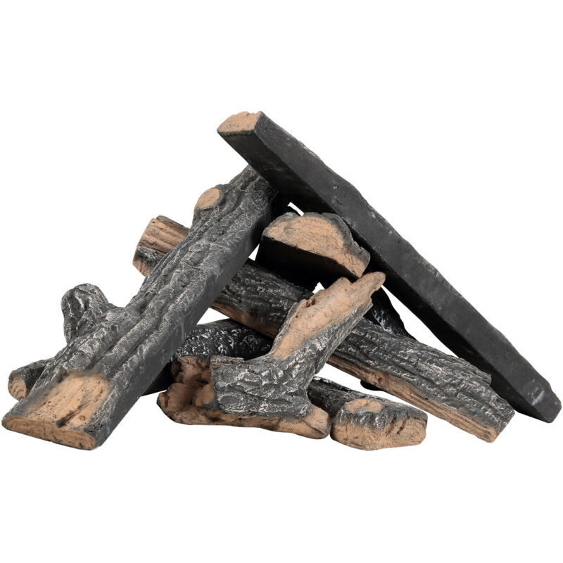 Mophorn - 8 Pcs Oak Logs. Pour cheminée à gaz. Bûches en céramique avec résistance à la chaleur. Réaliste comme le bois. Branches empilables.