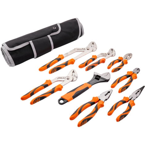 Mophorn 8-Piece Pliers Set, High Carbon Steel, 12"/10"/8" Groove Joint Pliers, 8" Linesman's Pliers, 6" Slip Joint Pliers, 8" Long Nose Pliers, 6" Diagonal Cutter, 10" Adjustable Wrench with Tool Bag