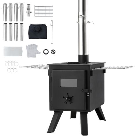 Mophorn 86-Inch Portable Wood Burning Stove, Alloy Steel Camping Tent Stove with 1400in³ Firebox, 8 Chimney Pipes & Gloves, Hot Tent Stove for Outdoor Cooking and Heating