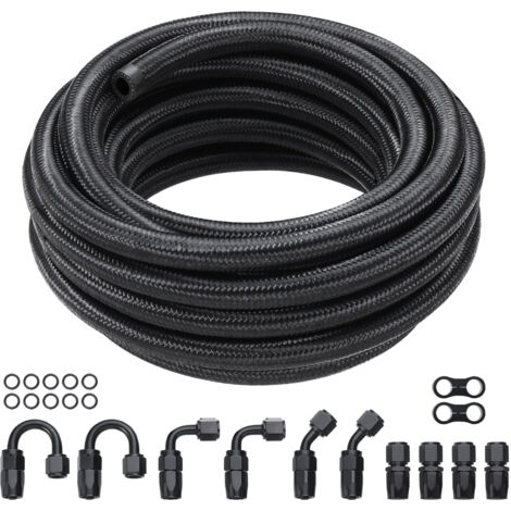 Mophorn 8AN-Kraftstoffleitungssatz, 20 Fuß Nylon-Kraftstoffschlauch mit Edelstahlgeflecht, 0,43 Zoll Öl-/Benzin-/Dieselschlauch mit 12-teiligem Drehadapter, schwarz