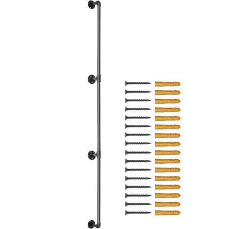 Mophorn 8FT Staircase Handrail, 440LBS Load Capacity, Carbon Steel Pipe Handrail with Wall Mount Support, Round Corner, Indoor/Outdoor