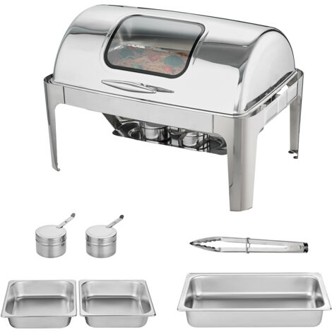 Mophorn 9 Qt Roll Top Chafing Dish Buffet-Set, Chafer aus Edelstahl mit 2 halbgroßen Pfannen, rechteckiger Catering-Wärmespender mit sichtbarem Deckel, Wasserpfanne, reicht für 9+ Personen