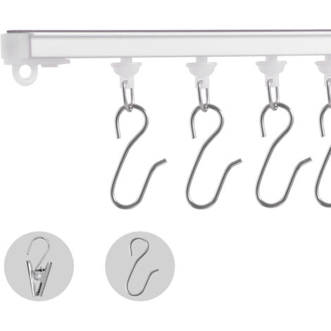 Mophorn 9.9 FT - Set di binari per tende da soffitto, sistema di binari autoadesivi senza foratura per divisorio di stanze, montaggio a soffitto con ganci e ferramenta, per soggiorno, bianco