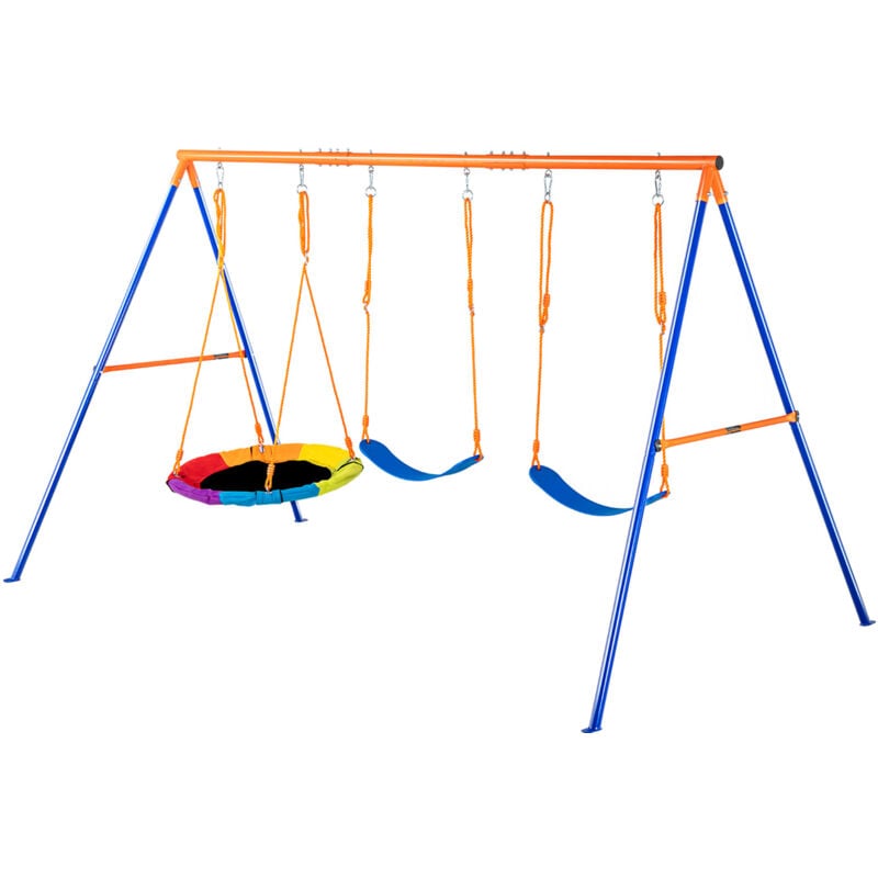 A-Frame Swing Set, 600lbs Capacity, 1 Saucer & 2 Belt Swings, Metal Stand, Adjustable Rope for Backyard (en anglais) - Mophorn
