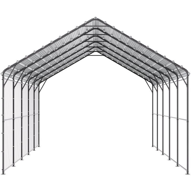 Abri d'auto en métal robuste 13' x 26', tente d'extérieur pour voiture avec cadre et toit en acier galvanisé, parois latérales amovibles, abri