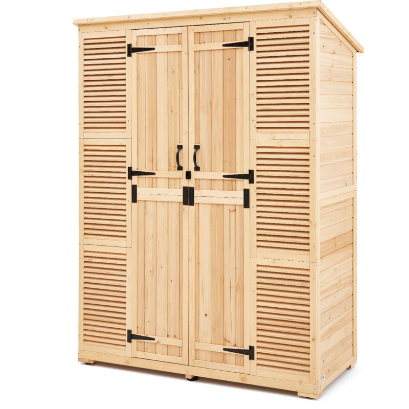 Mophorn - Abri de rangement extérieur, armoire en bois surdimensionnée avec toit étanche et cadre en métal, portes verrouillables doubles, étagères