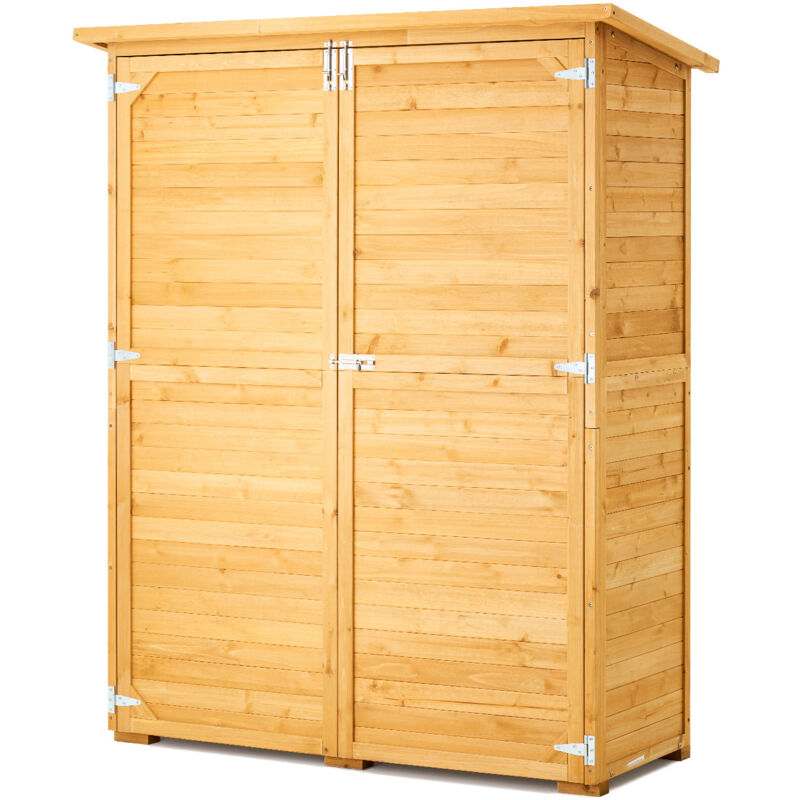 Abri de rangement extérieur, grande armoire en bois avec toit étanche et cadre en métal, portes verrouillables doubles, étagères et plancher pour