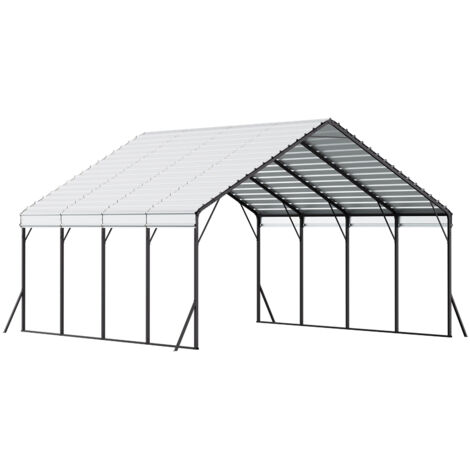 Mophorn Abri de voiture 5,8 x 6 m, structure métallique robuste, garage extérieur avec toit en acier, parois latérales amovibles, idéal pour le stockage de véhicules, bateaux, camions et tracteurs