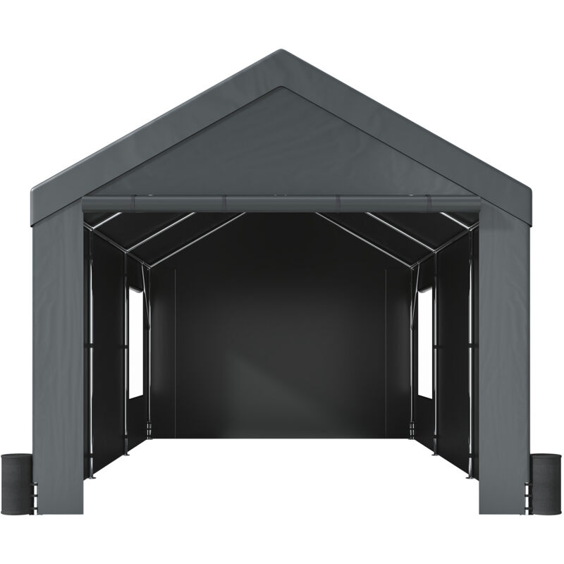 Abri de voiture extra large, 3,7 x 6,1 m,auvent robuste avec fenêtres ventilées enroulables, garage portable avec parois latérales amovibles, bâche