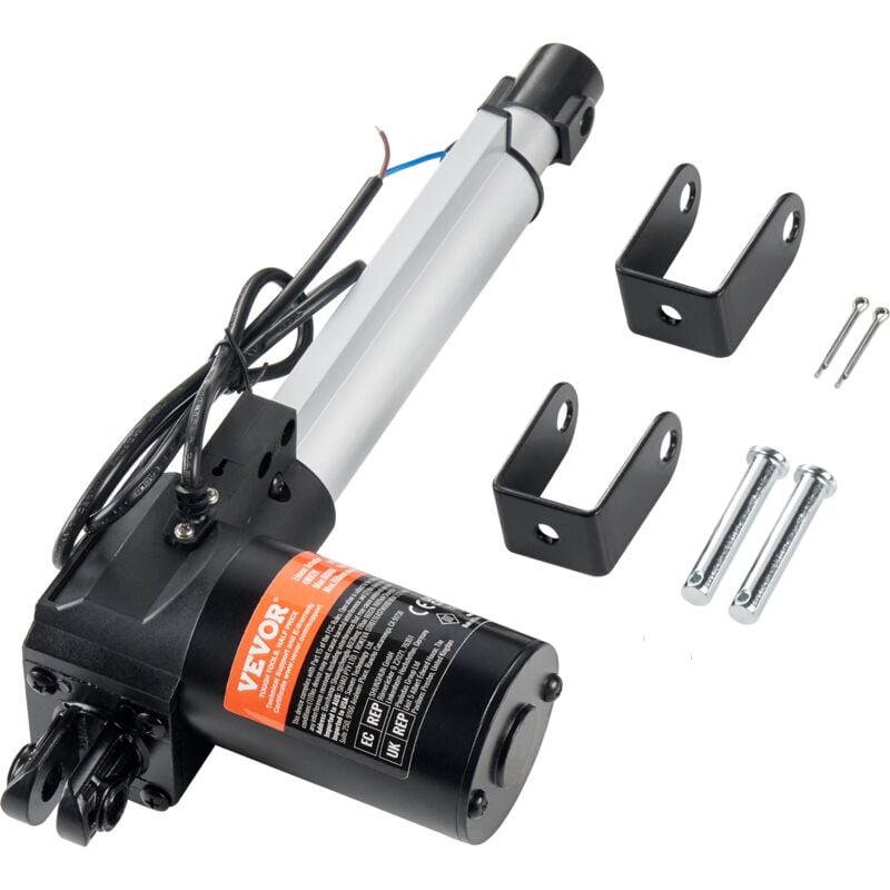 Vevor Actionneur Lineaire 12 v, Actionneur de Mouvement Lineaire Robuste 150 mm 6000 n 5 mm/s avec Support de Montage et Protection IP44 pour Portes