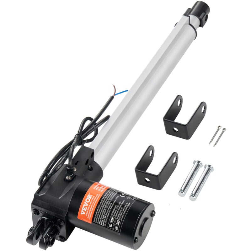 Vevor Actionneur Lineaire 12 v, Actionneur de Mouvement Lineaire Robuste 300 mm 6000 n 5 mm/s avec Support de Montage et Protection IP44 pour Portes