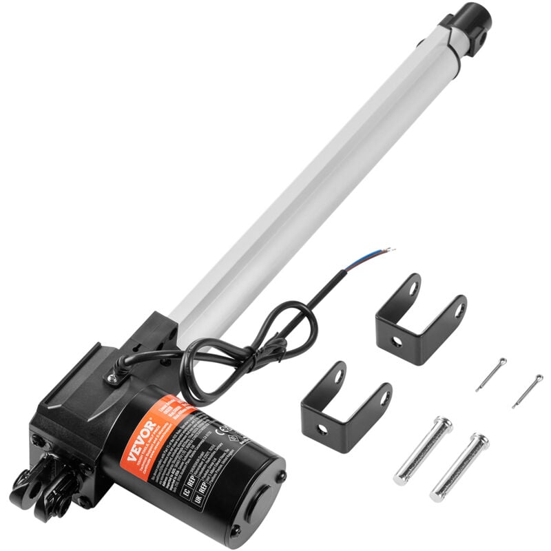 Vevor Actionneur Lineaire 12 v, Actionneur de Mouvement Lineaire Robuste 350 mm 6000 n 5 mm/s avec Support de Montage et Protection IP44 pour Portes