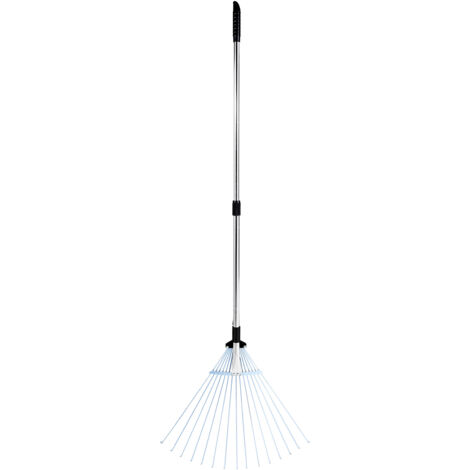 Mophorn Adjustable Garden Rake with 15 Metal Tines, 7.5-22.4 Inch Expandable Head & 32-63 Inch Extendable Handle, Durable Stainless Steel Tool for Leaves, Lawn Care, and Outdoor Use