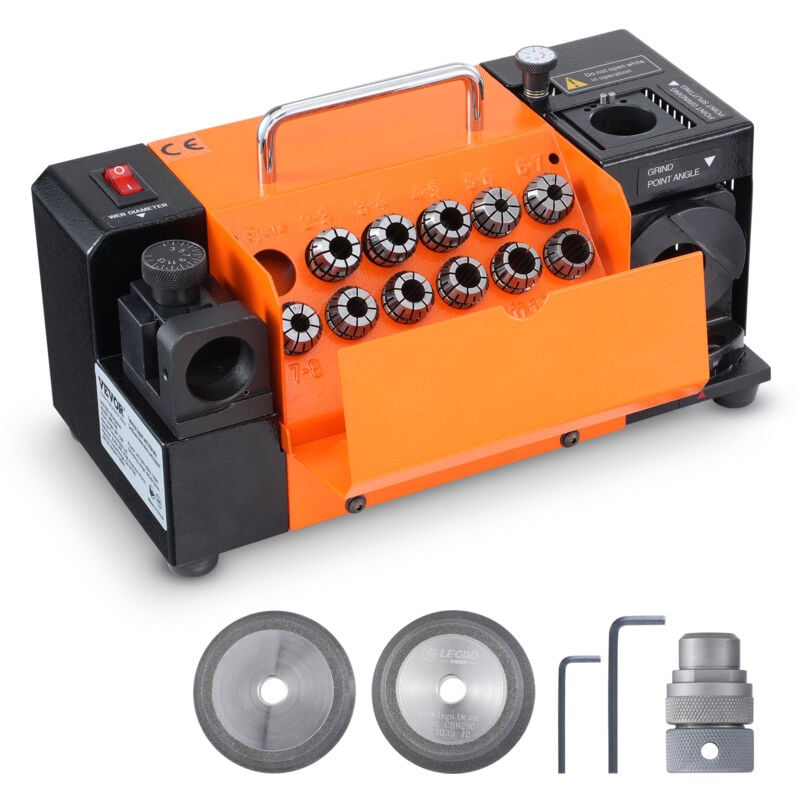 VEVOR Affuteuse de Forets 285x135x160 mm Affuteuse de Fraises 3-13 mm Angle de Decharge de la Levre et Angle de Pointe Ajustable 95°-135° Affuteuse