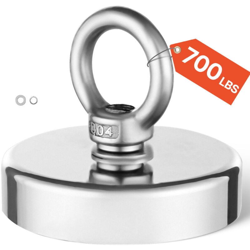 Aimant de pêche 700LBS, aimant en néodyme super puissant avec poignée, diamètre de 2,36 pouces pour la récupération en rivière, pêche magnétique