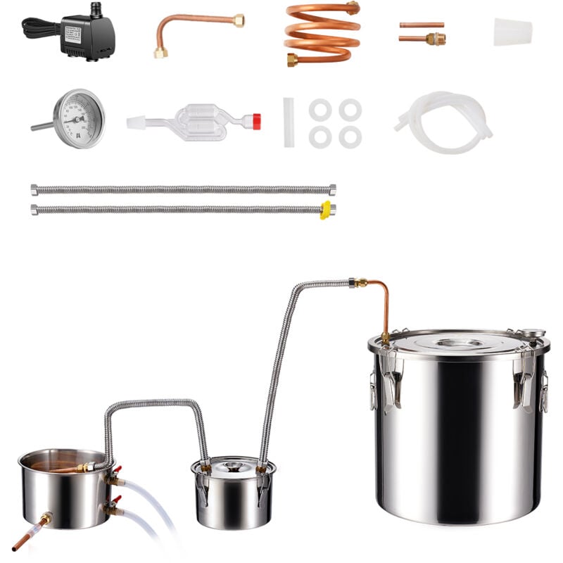 Alambic à alcool, distillateur d'eau-alcool en acier inoxydable de 13,2 gal / 50 l avec serpentin en cuivre pour un refroidissement rapide. Kit de