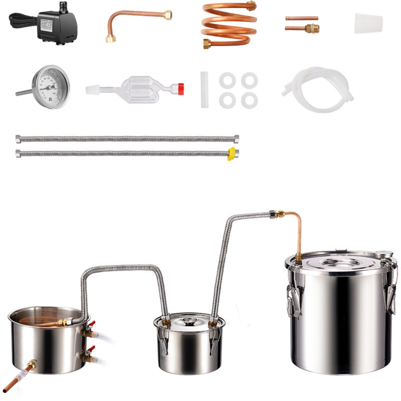 Alambic à alcool, distillateur d'eau-alcool en acier inoxydable de 5 gal / 19 l avec serpentin en cuivre pour un refroidissement rapide, kit de