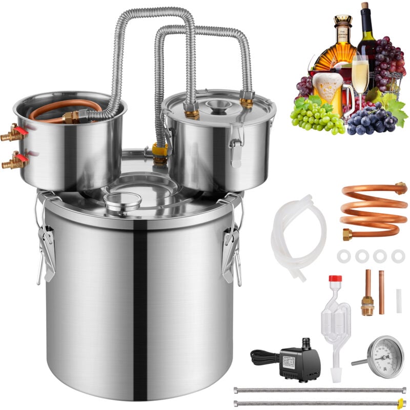 Alambic à alcool, distillateur d'eau-alcool en acier inoxydable de 8 gal/30 l avec serpentin en cuivre pour un refroidissement rapide. Kit de