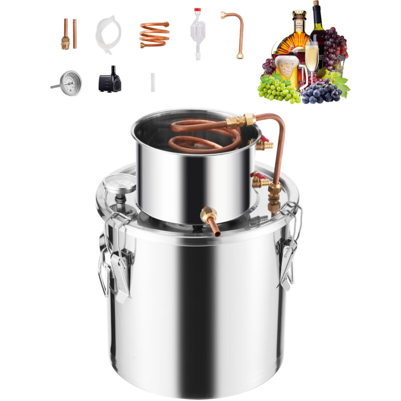 Alambic à alcool, distillateur d'eau et d'alcool en acier inoxydable de 19 l avec serpentin en cuivre. Kit de fermentation et de raffinage de