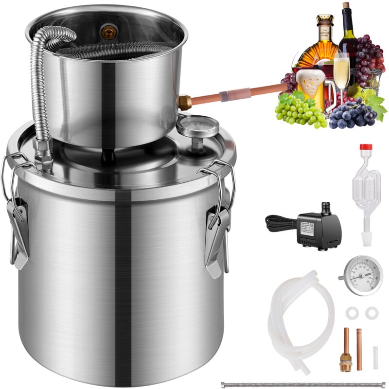 Mophorn Alambic à alcool, distillateur d'eau et d'alcool en acier inoxydable de 3 gal/11,4 l avec refroidissement par serpentin. Kit de fermentation