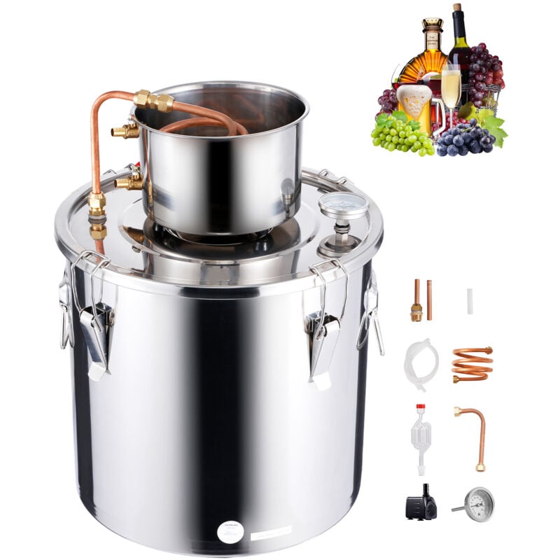 Alambic à alcool, distillateur d'eau et d'alcool en acier inoxydable de 30 l avec serpentin en cuivre. Kit de fermentation et de raffinage de