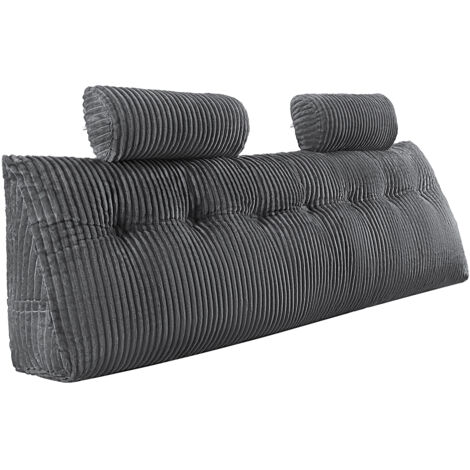 Mophorn Almohada para Cabecero de Cama 192 x 20,5 x 53 cm de Tela de Franela Lavable Tamaño King con Bolsillos Laterales y Reposacabezas para Leer, Jugar, Descansar y Trabajar en la Cama, Gris