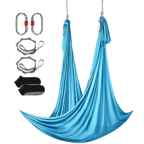 Mophorn Amaca e altalena per yoga aereo - 5,5 iarde Blu. Tessuto in nylon da 100 g/m². Kit completo con hardware e guida. Kit di avvio yoga ideale per tutti i livelli di bodybuilding, fitness.