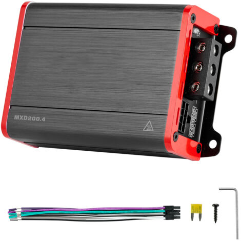 Mophorn Amplificatore audio multicanale per auto a 4 canali,amplificatore di classe D con potenza massima di 4x120W a 4 Ohm/4x200W a 2 Ohm,tensione nominale 14,4 V CC e larghezza di banda 10 Hz–30kHz