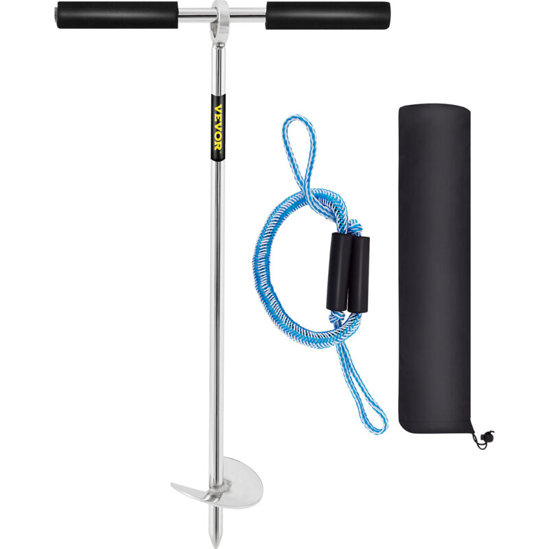 Mophorn - vevor Ancre a Vis 45 cm de Long, Ancrage de Sol dans le Sable de Plage en Acier Inoxydable 316, avec Poignee Amovible, Ligne Elastique et