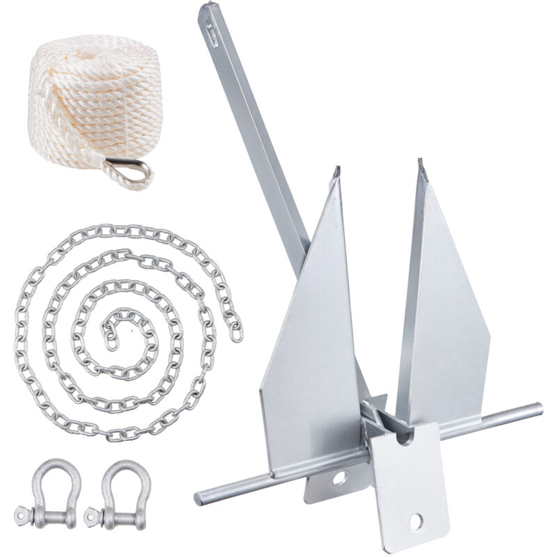 Mophorn - vevor Ancre Plate 4 kg, Kit deAncrage en Acier Galvanise a Chaud avec Chaine 2,4 m, Corde 22,86 m et 2 Manilles, Ancre de Bateau Marin pour