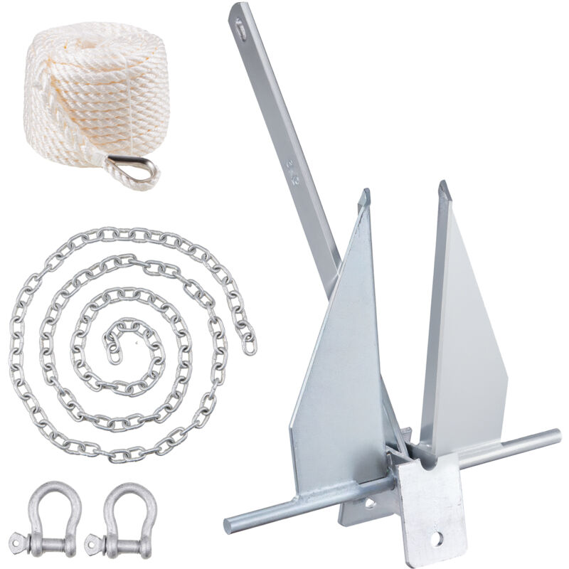 Mophorn - vevor Ancre Plate 6 kg, Kit deAncrage en Acier Galvanise a Chaud avec Chaine 2,4 m, Corde 30,8 m et 2 Manilles, Ancre de Bateau Marin pour