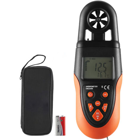 Mophorn Anemometro portatile Bluetooth, misuratore digitale della velocità del vento 14℉-140℉ con retroilluminazione a LED, il flusso d'aria e il raffreddamento del vento per surf, droni, HVAC