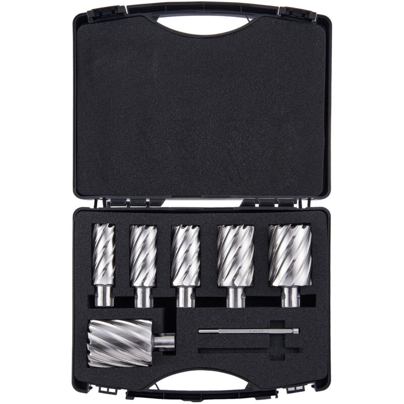 Mophorn - Annular Cutter Set, 6 pcs Universal Shank Mag Drill Bits, 2' Cutting Depth, 1' to 2' Cutting Diameter, M2AL High-Speed Steel, with 2 Pilot