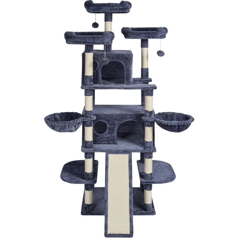 Mophorn - Arbre à chat de 170 cm pour chats d'intérieur, tour à chat gris foncé avec 2 niches pour chat, hamacs, perchoirs supérieurs, griffoir en