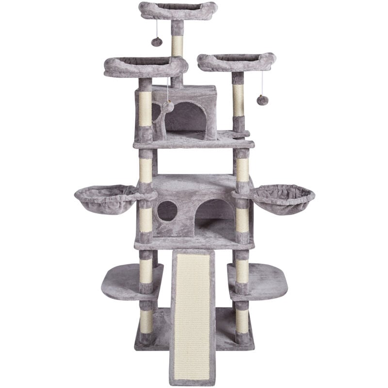 Mophorn - Arbre à chat de 68,5 pouces pour chats d'intérieur, tour à chat gris clair avec 2 condos pour chats, hamacs, perchoirs supérieurs, griffoir