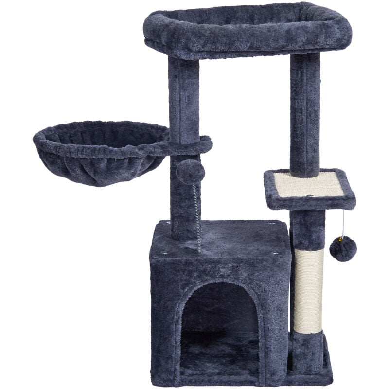 Mophorn - Arbre à chat de 80 cm pour chats d'intérieur, tour gris foncé avec condo, griffoir, hamac, perchoir, plateforme, boule suspendue, centre