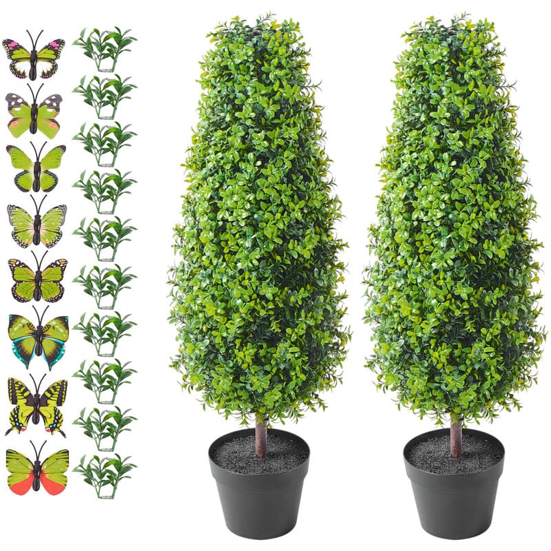 Mophorn - Arbre topiaire en buis artificiel de 36 po, 2 pièces. Faux arbres topiaires avec feuilles supplémentaires, pot et petite décoration.