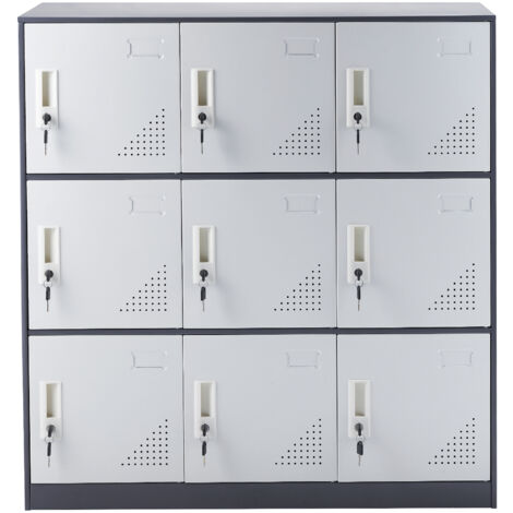 Mophorn Armadietto metallico per dipendenti, armadietto grigio a 9 porte con slot per schede. Robusto acciaio, capacità di 66 libbre. Per ufficio, casa, scuola, palestra.